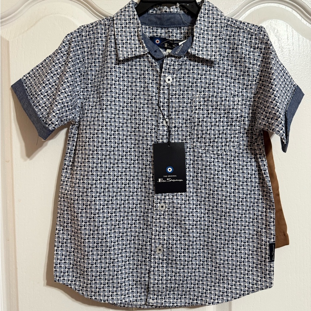 Ben Sherman Blue and White Patterned Shirt and Short Set 4T NWT